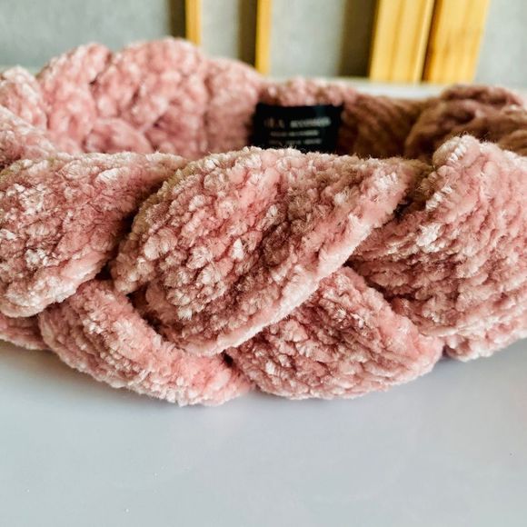 Set! Zara Chenille Braided Turban Style Headband & Blue & White Striped Headband - Picture 3 of 11